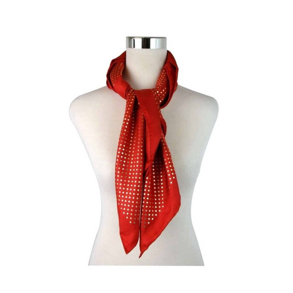Gucci Red Silk Metallic Gold Star "GUCCY" Scarf - Picture 6 of 6